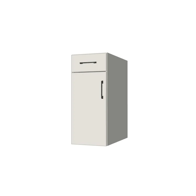 13" Wide Base Cabinet With Drawer On Top - (White Melamine Boxes - Flat Panel Doors)