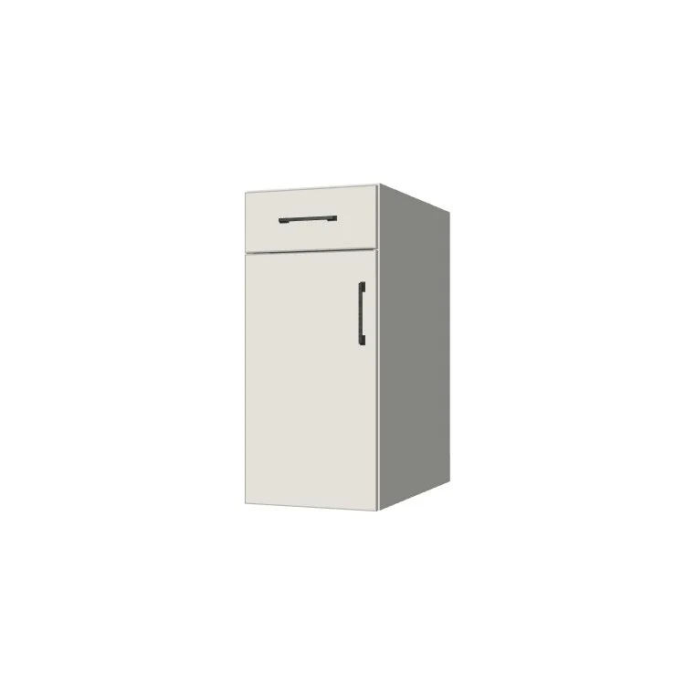 14" Wide Base Cabinet With Drawer On Top - (White Melamine Boxes - Flat Panel Doors)