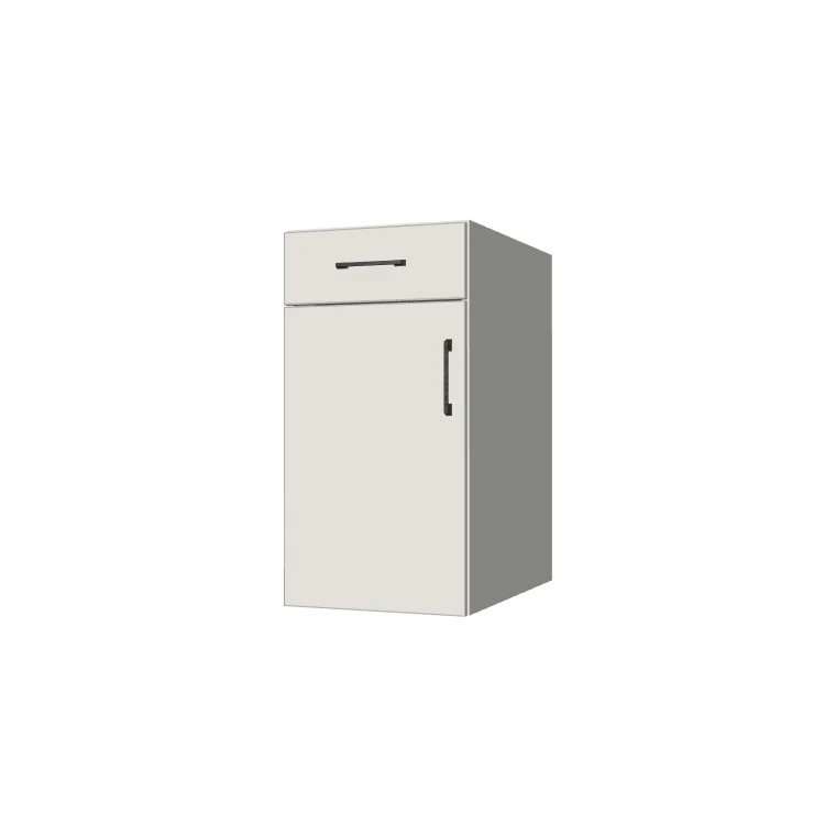 16" Wide Base Cabinet With Drawer On Top - (White Melamine Boxes - Flat Panel Doors)