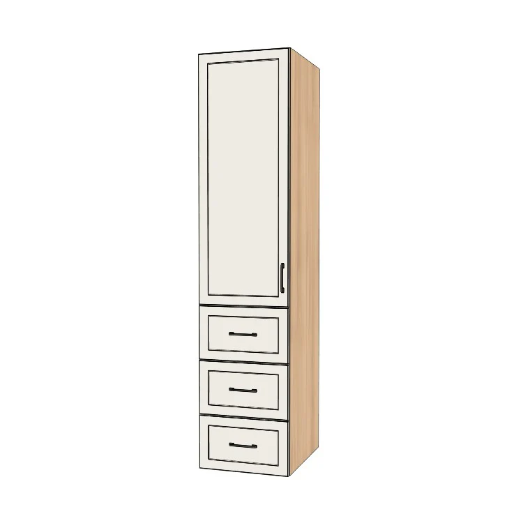 20" Wide Tall Pantry Cabinet with Drawer - (Hardrock Maple Melamine Boxes - Painted Doors) 24 D