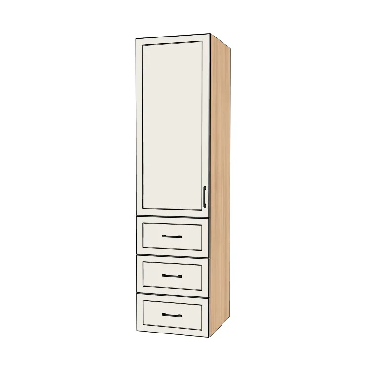 23" Wide Tall Pantry Cabinet with Drawer - (Hardrock Maple Melamine Boxes - Thermofoil Doors) 24 D