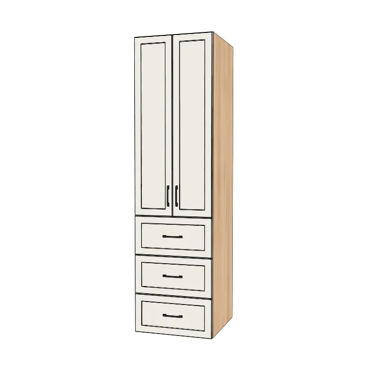 24" Wide Tall Pantry Cabinet with Drawer - (Hardrock Maple Melamine Boxes - Painted Doors) 24 D
