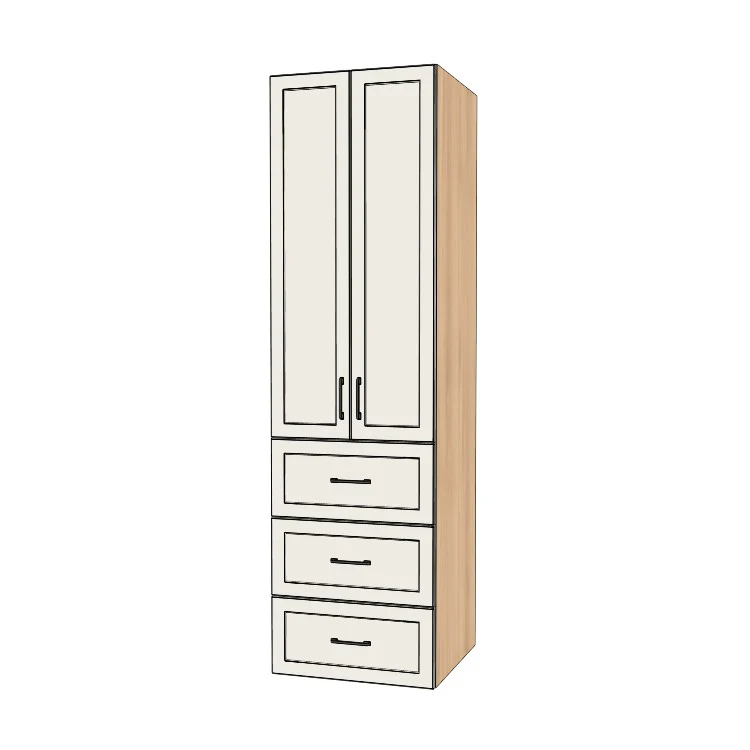 25" Wide Tall Pantry Cabinet with Drawer - (Hardrock Maple Melamine Boxes - Painted Doors) 24 D