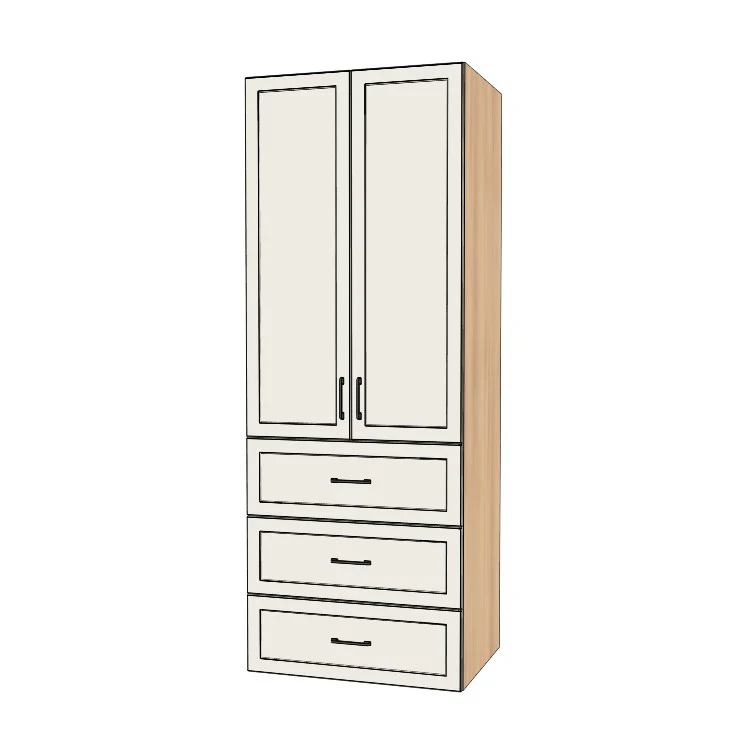 33" Wide Tall Pantry Cabinet with Drawer - (Hardrock Maple Melamine Boxes - Painted Doors) 24 D