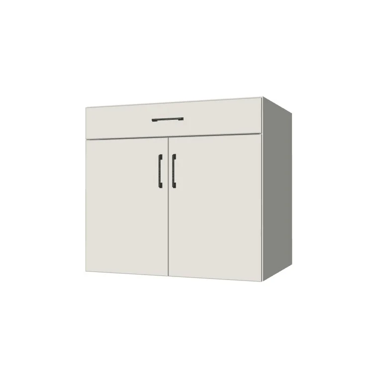 34" Wide Base Cabinet With Drawer On Top - (White Melamine Boxes - Flat Panel Doors)
