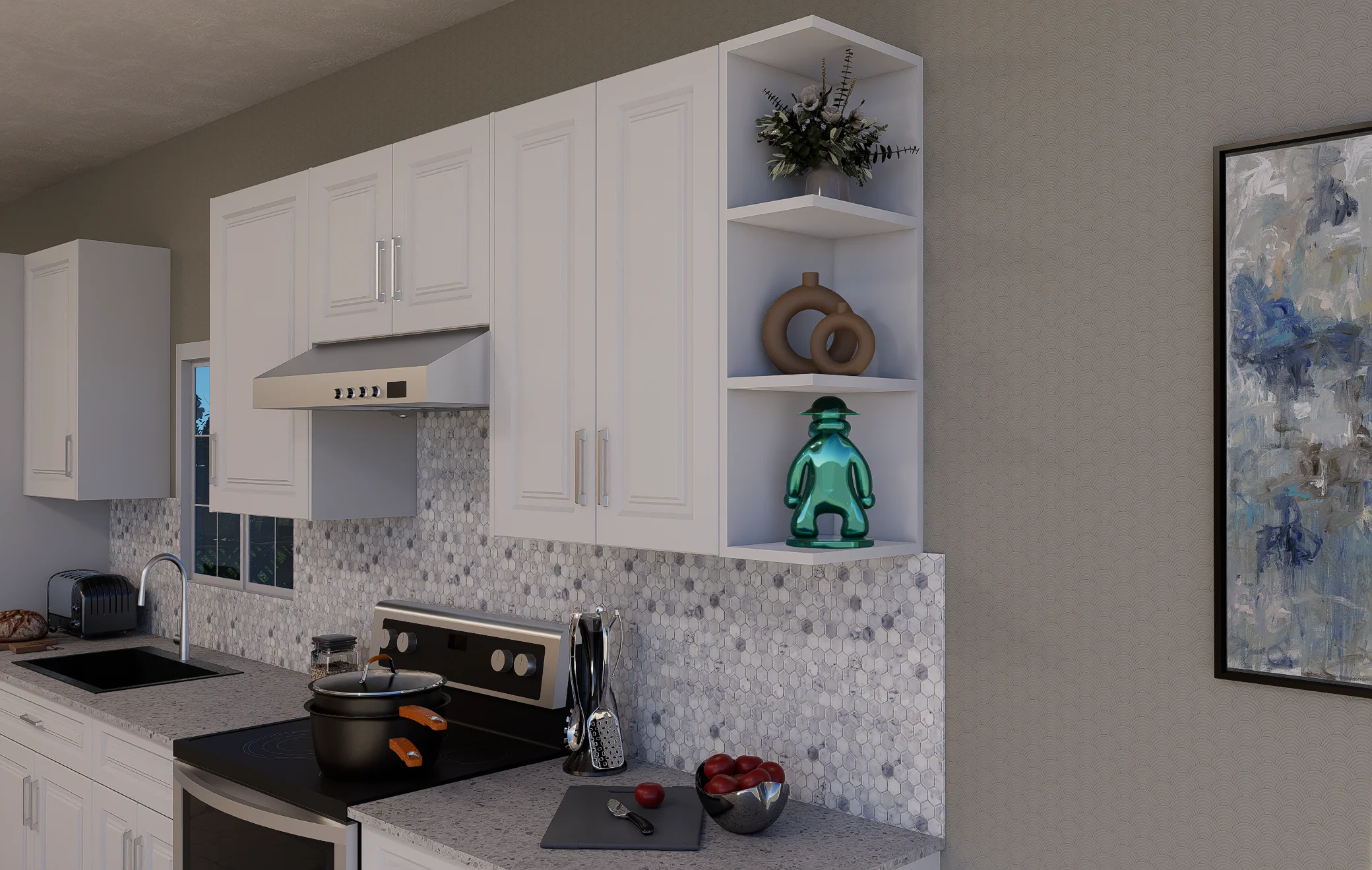 Corner Open Shelf Cabinet - Rectangle - Image 3